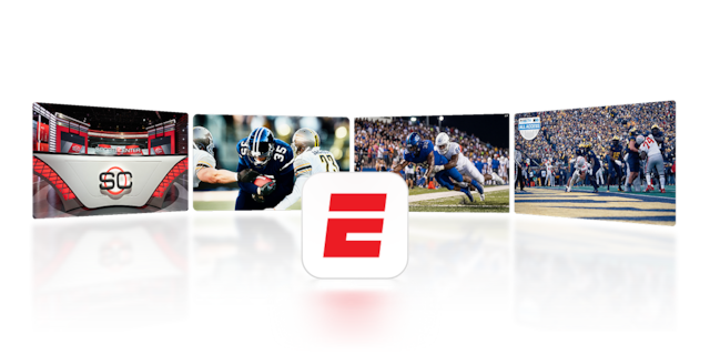 Football stadium action photography in the background with the ESPN Unlimited logo prominently displayed