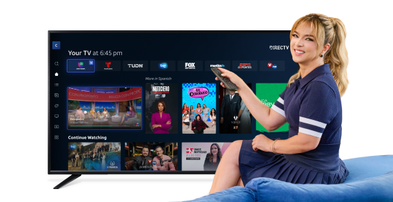 Spanish-language actress Adamari López showcasing the DIRECTV MiEspañol experience with live TV, sports, and entertainment content.
