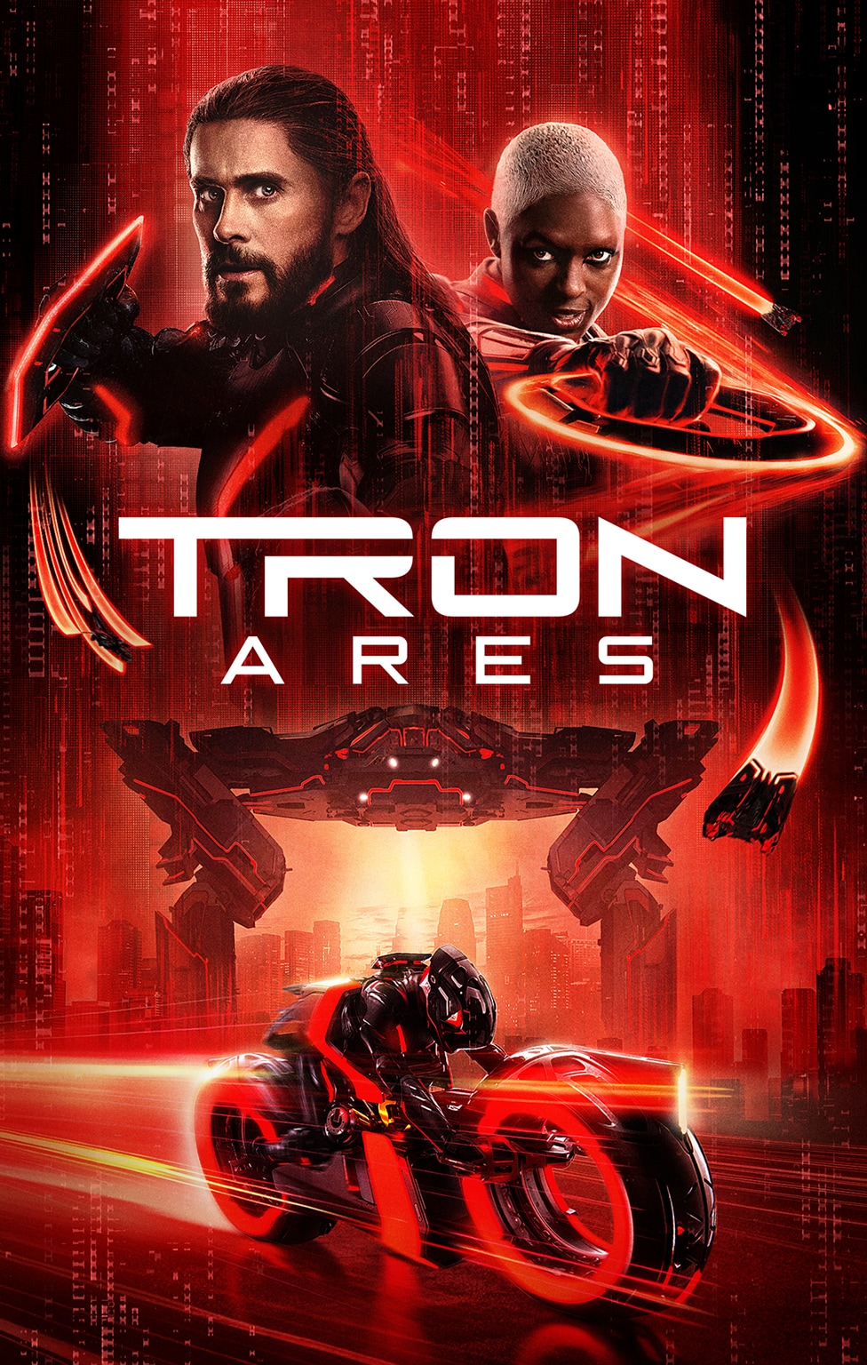 Poster for Tron: Ares featuring neon cyber-world visuals.