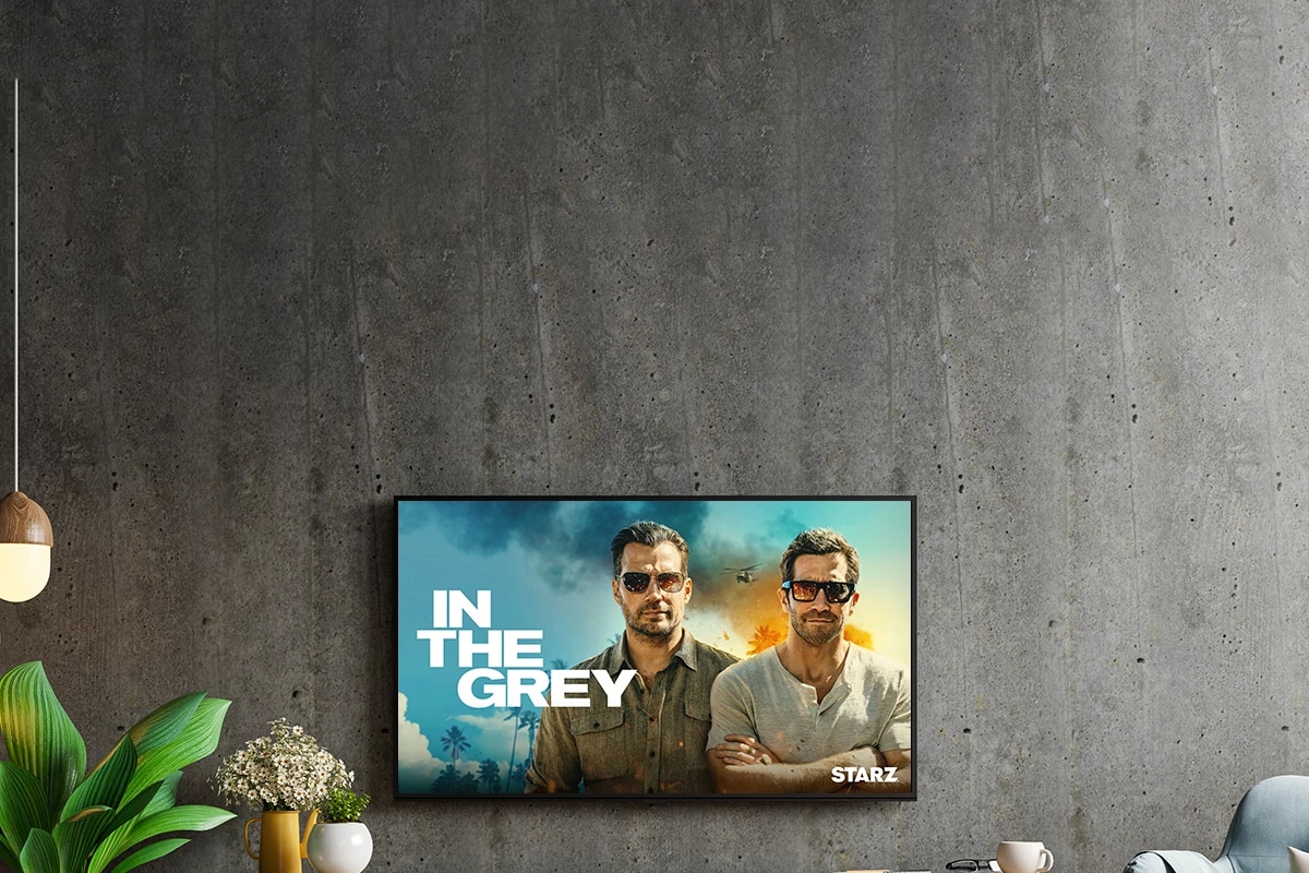 STARZ exclusive title In the Grey is displayed on a smart TV.
