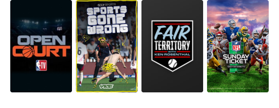 Programming tiles for First Take, Fair Territory, and MLB Network Strike Zone.