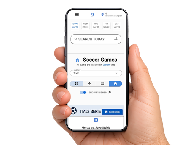 Upcoming soccer game schedules on a mobile phone.