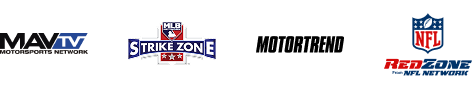 Logos for MAVTV, Strike Zone, MotorTrend, and NFL RedZone.