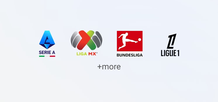 Logos of major international soccer tournament leagues including Ligue1 and Serie A