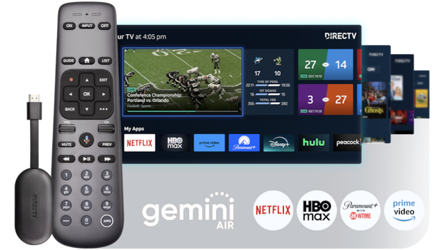 Gemini air streaming device connects with Netflix, Max, Paramount plus with Showtime, and Prime video.
