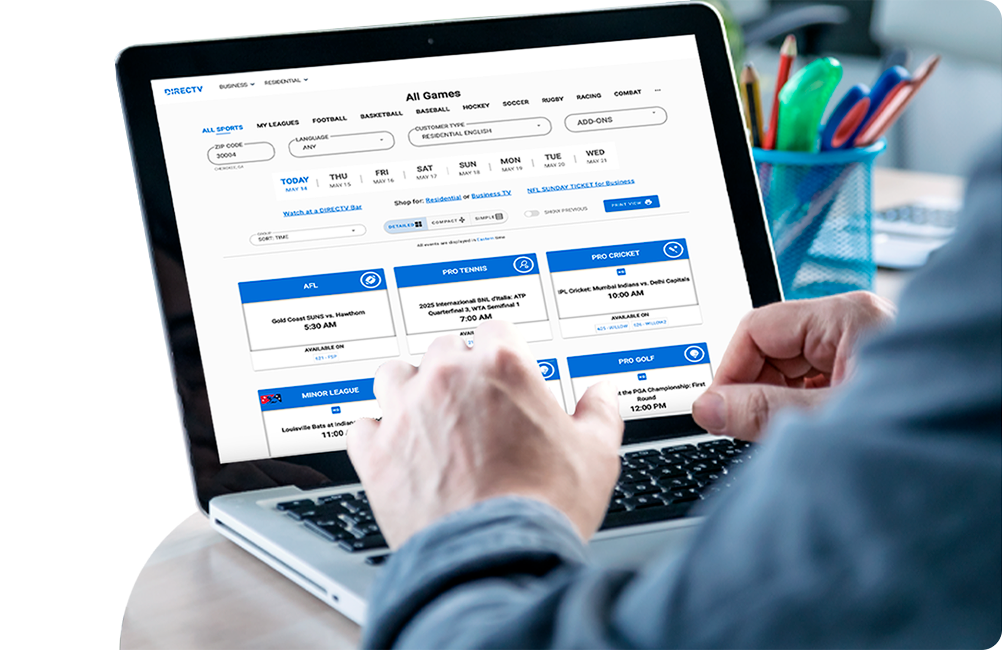 Sports schedules on DIRECTV FOR BUSINESS